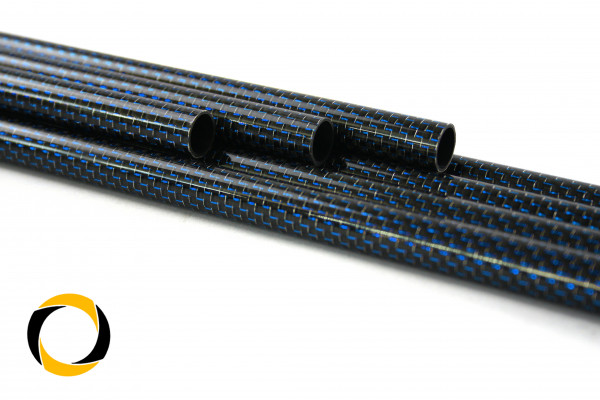 Carbon Designrohr Eco Blau 12x1x1000mm mit eloxierten Zierfäden glänzend